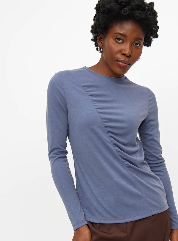 Blue Sandwash Draped Long Sleeve Top 18