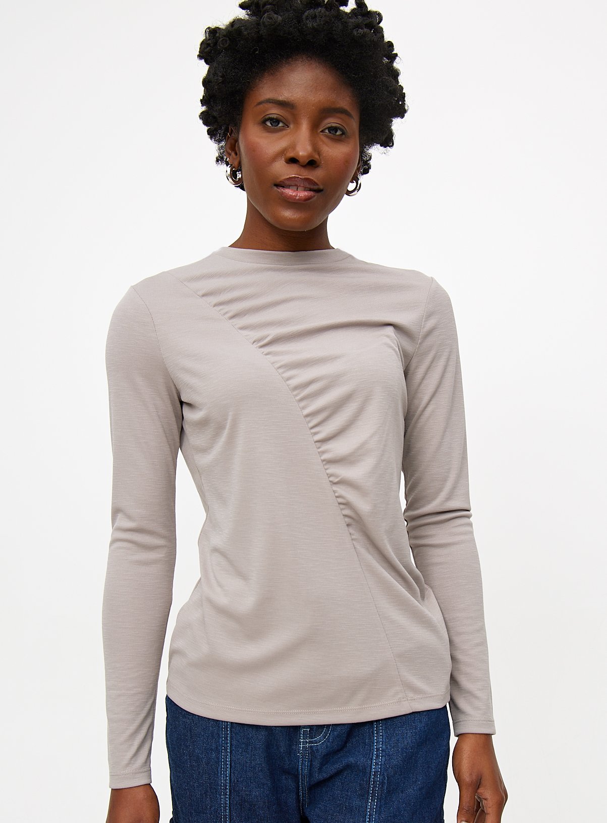 Grey Sandwash Draped Long Sleeve Top 18