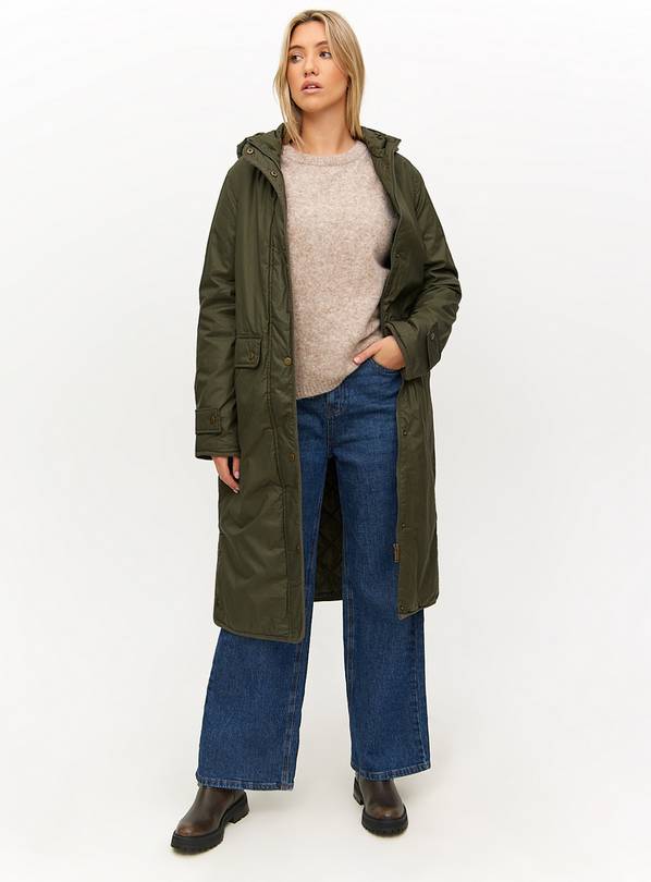 Khaki Longline Waxed Parka Coat L