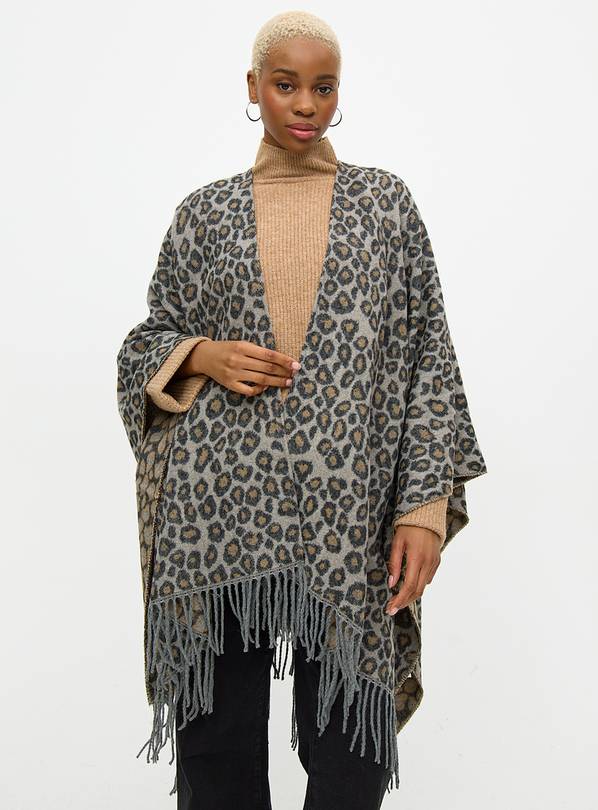 Neutral Leopard Print Cape  One Size