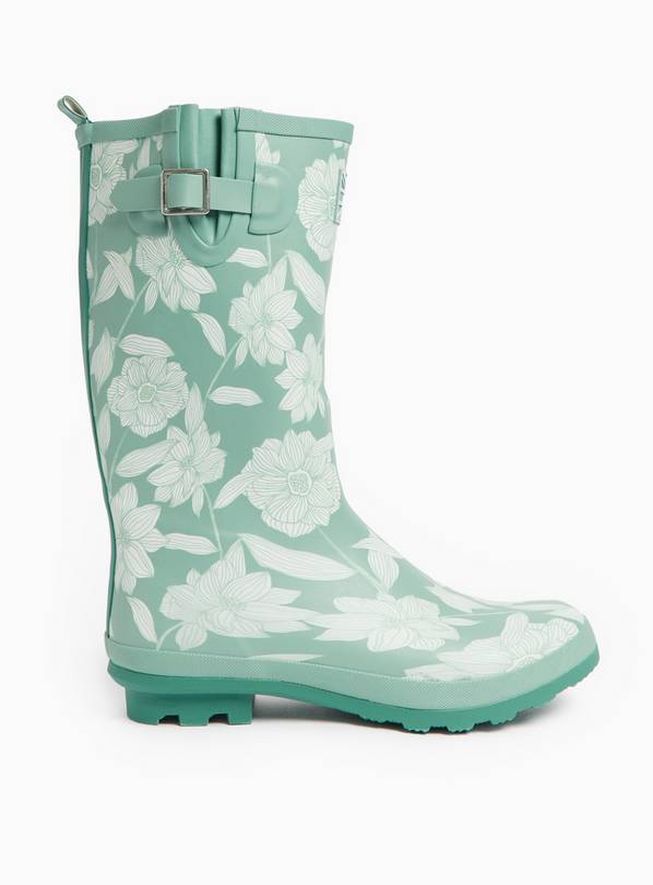 Teal Floral Print Long Length Wellies  6