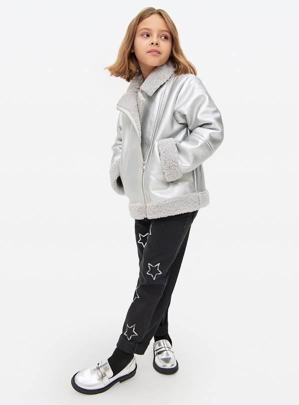 Silver Borg Fleece Lined Aviator Jacket 5-6 years