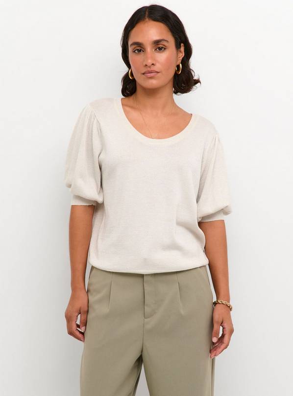 KAFFE Regina Round Neck Half Sleeve Pullover White L