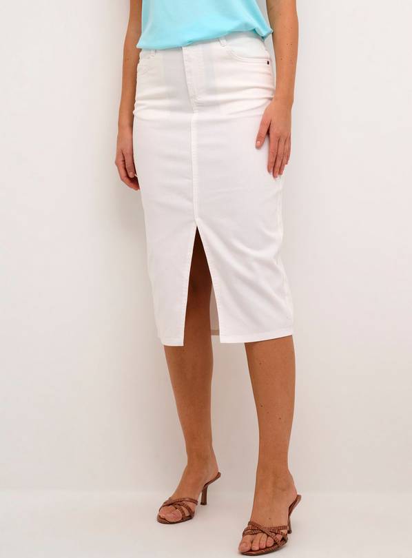 KAFFE Zelina Midi Denim Pencil Skirt White 10