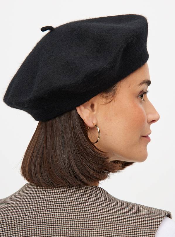 Wool Black Beret Hat One Size