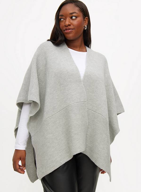 Grey Rib Knitted Cape One Size