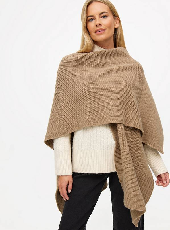 Neutral Rib Knitted Cape One Size