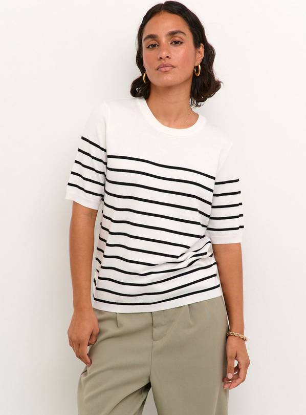 KAFFE Lizza Short Sleeve Striped Pullover White M