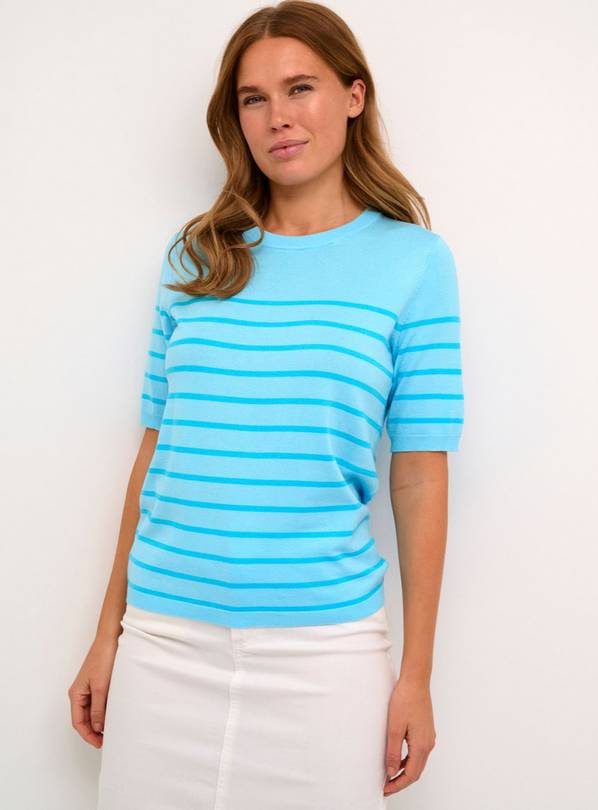 KAFFE Lizza Short Sleeve Striped Pullover Blue XL
