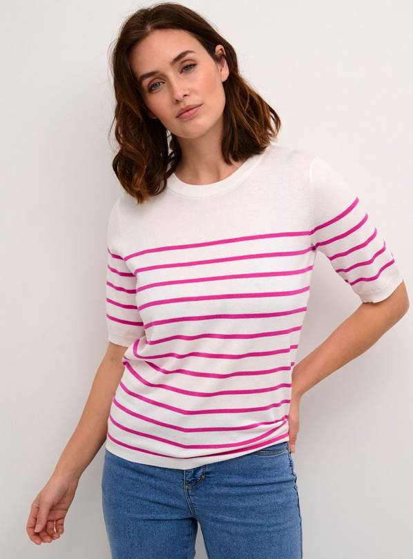 KAFFE Lizza Short Sleeve Striped Pullover Pink S