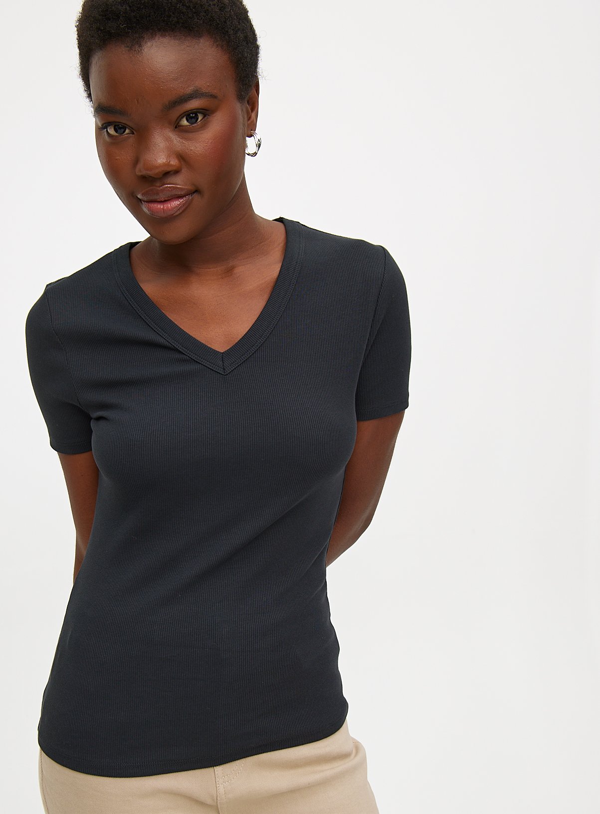 Black Ribbed Short Sleeve Top 14