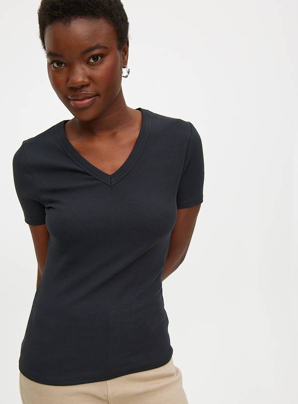 Black Ribbed Short Sleeve Top 12