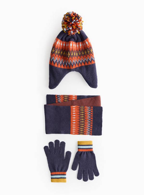 Fair Isle Knitted Hat, Gloves & Scarf 3-Piece Set  3-5 years