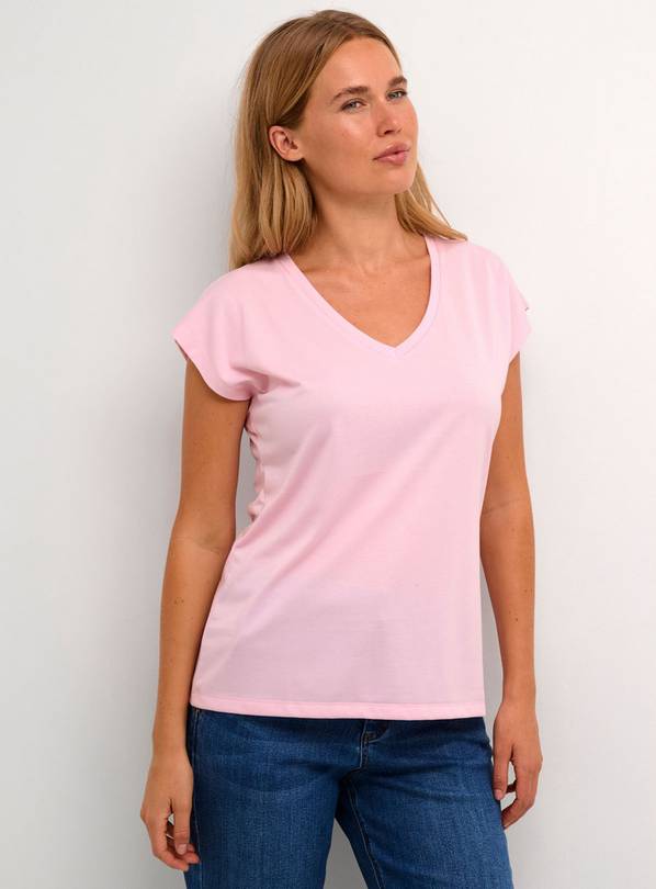 KAFFE Lise V Neck Short Sleeve T Shirt Pink M