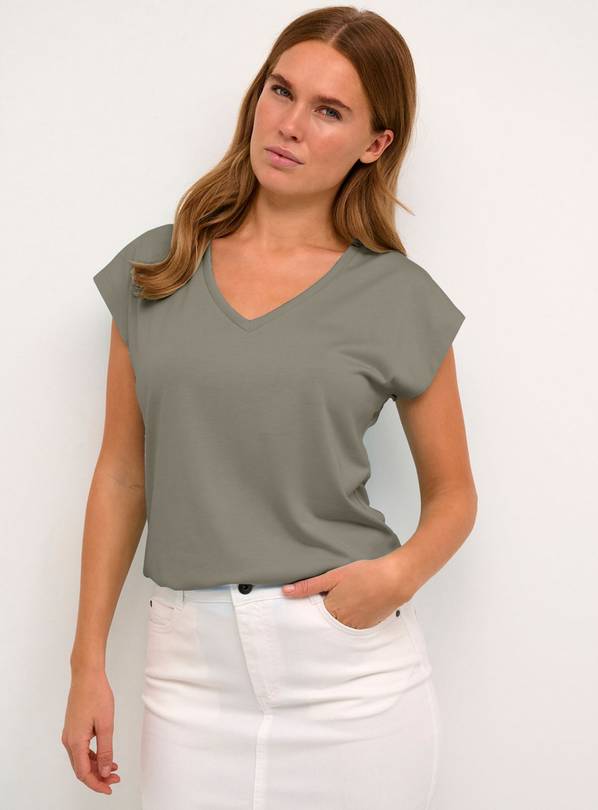 KAFFE Lise V Neck Short Sleeve T Shirt Green XS