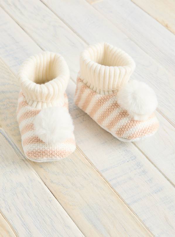 Neutral Stripe Pom Pom Slipper Boots 9-12 months