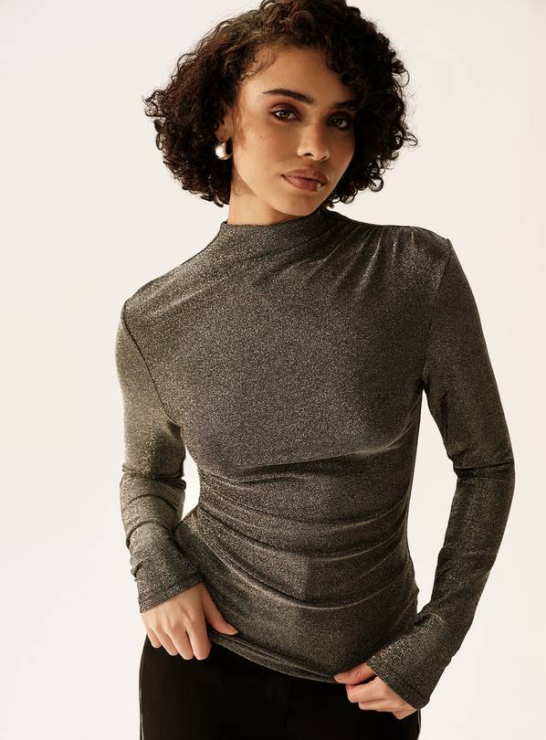 Silver Shimmer Draped Long Sleeve Top 22
