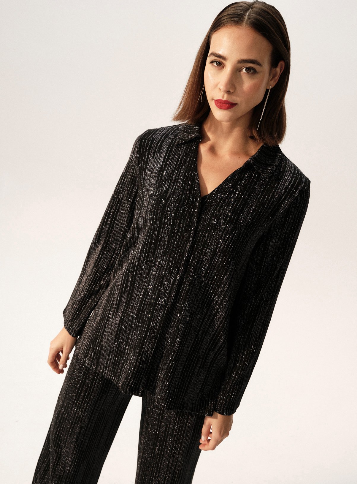Gunmetal Shimmer Long Sleeve Co-ord Shirt 10 - Image 1 thumbnail