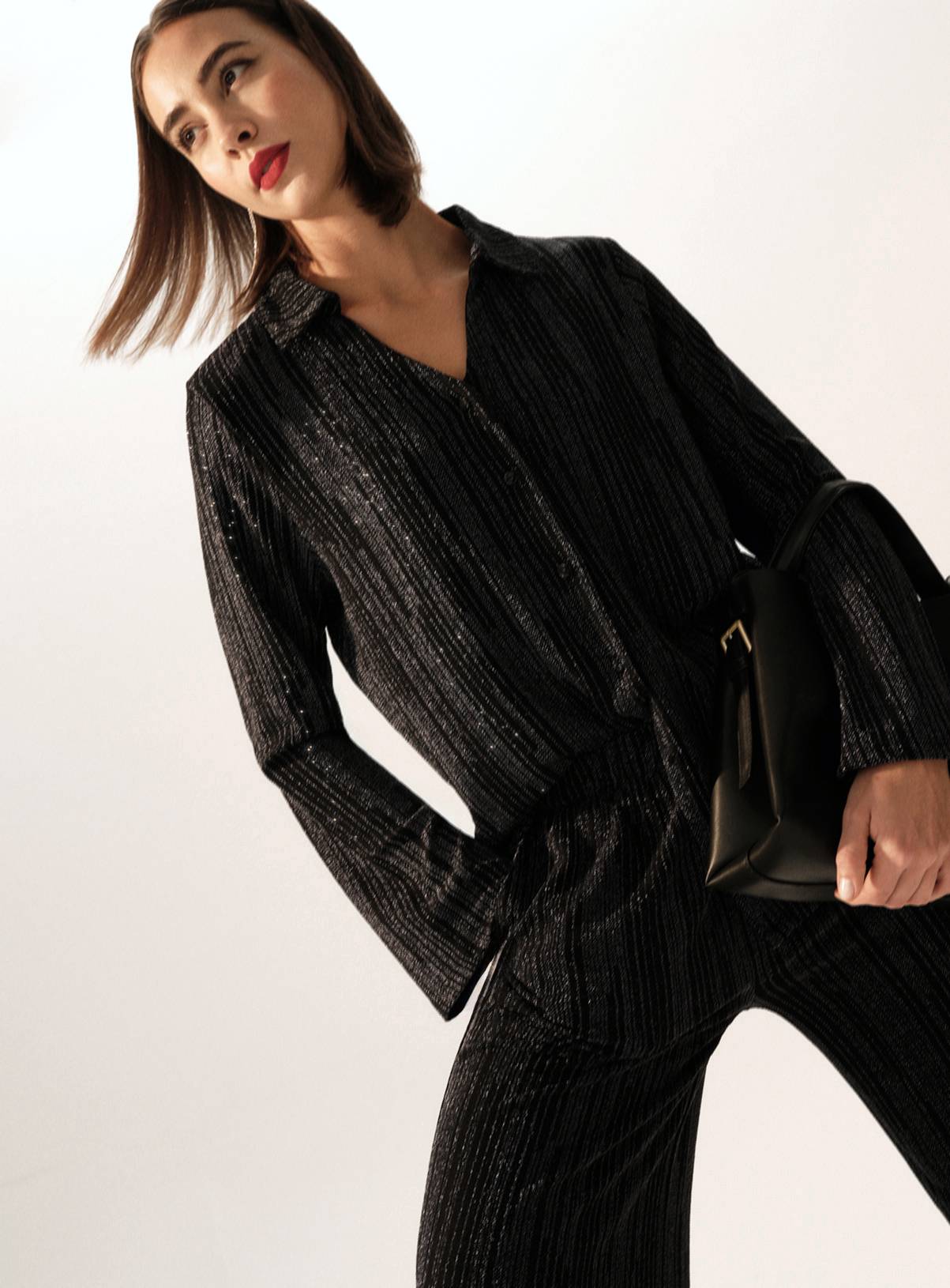 Gunmetal Shimmer Long Sleeve Co-ord Shirt 10 - Image 4