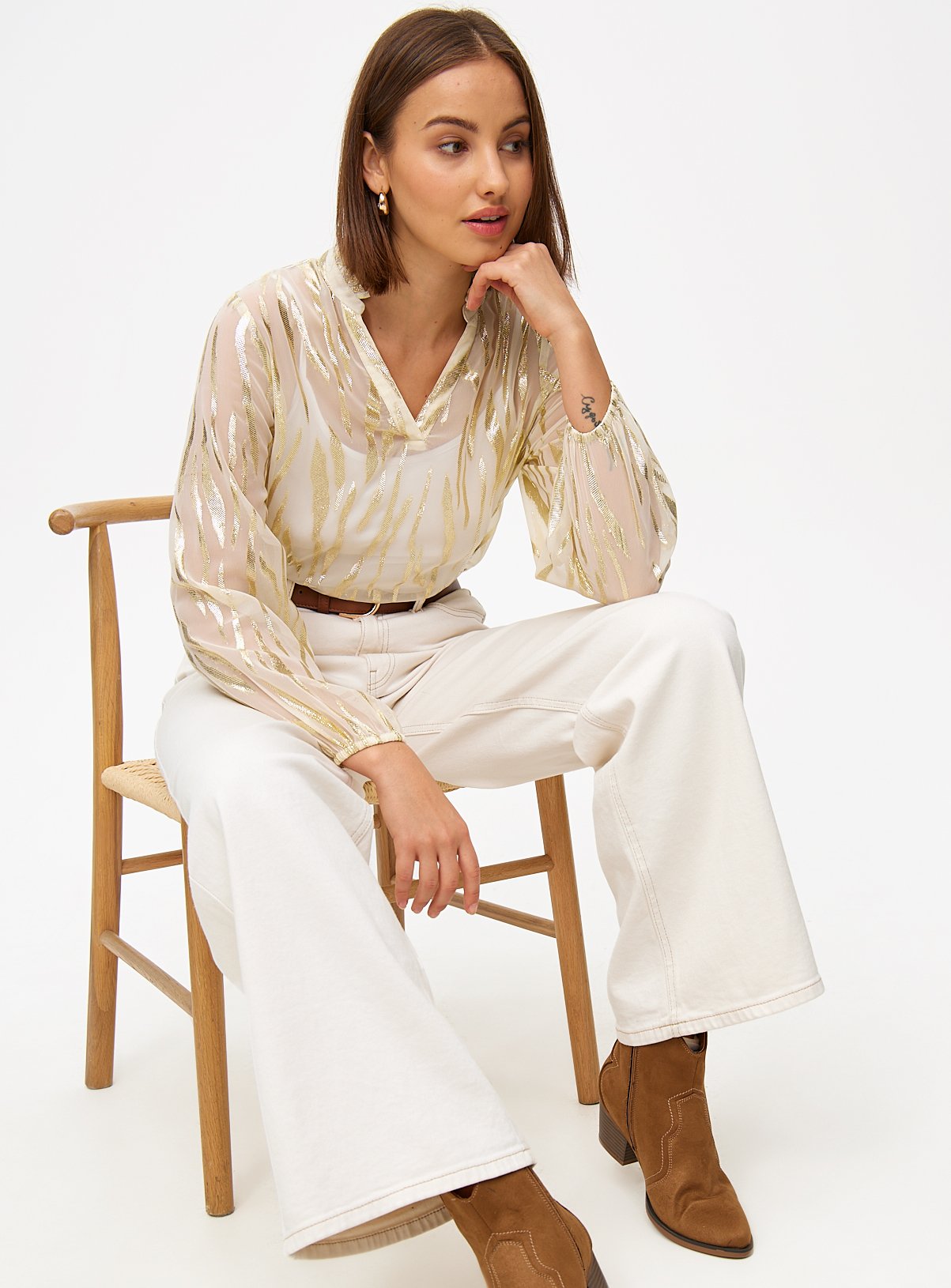 Cream Sparkle Animal Print Sheer Blouse 14 - Image 2 thumbnail