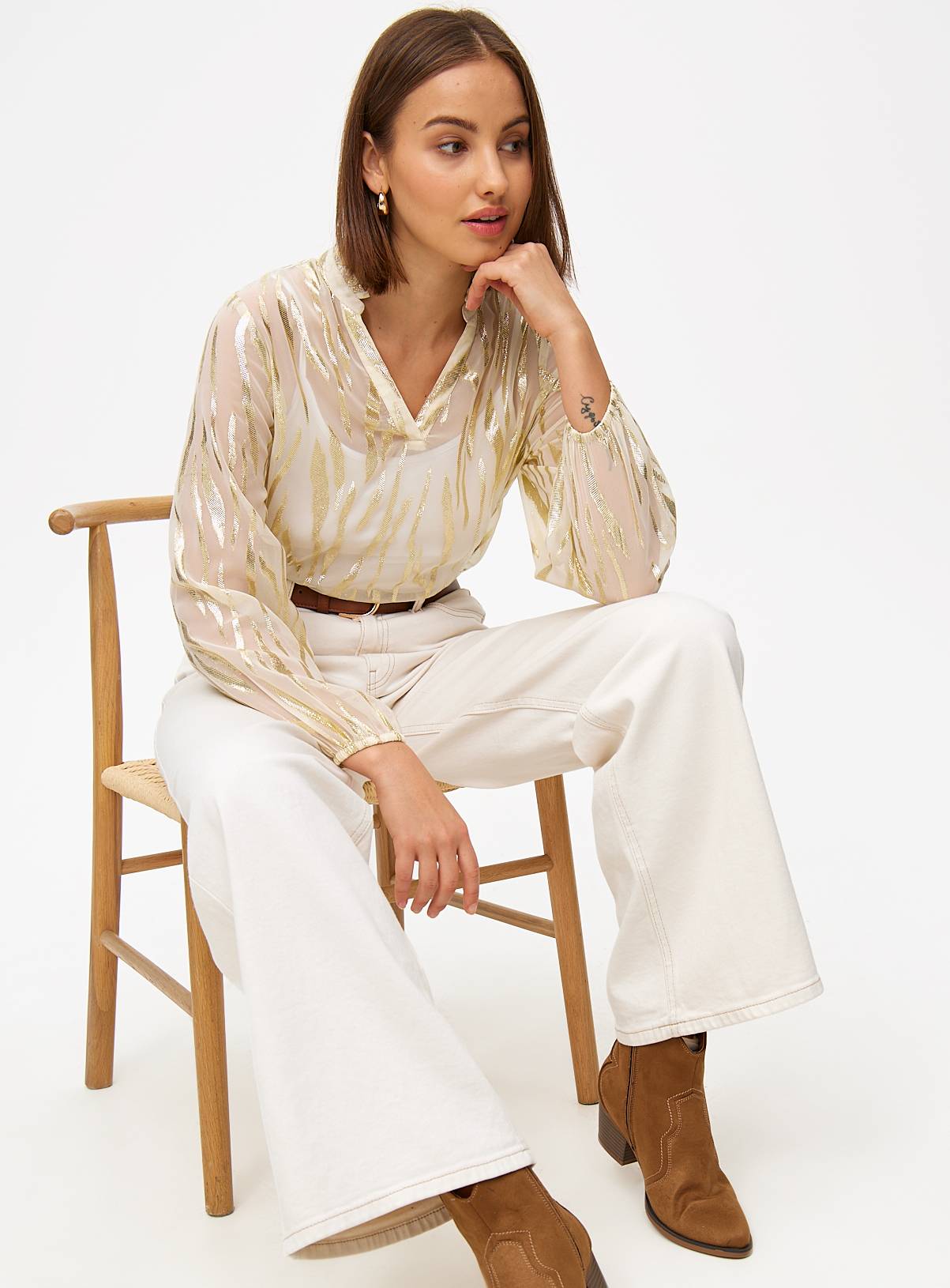 Cream Sparkle Animal Print Sheer Blouse 14 - Image 2