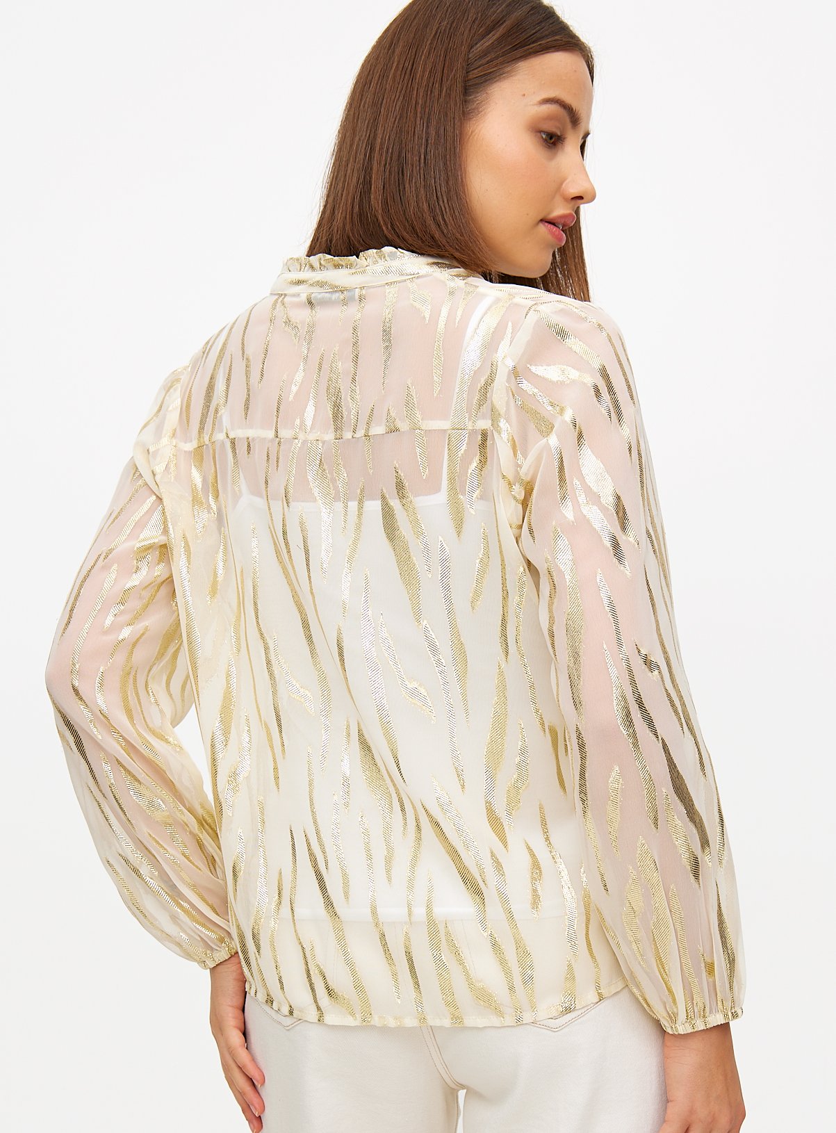 Cream Sparkle Animal Print Sheer Blouse 14 - Image 4 thumbnail