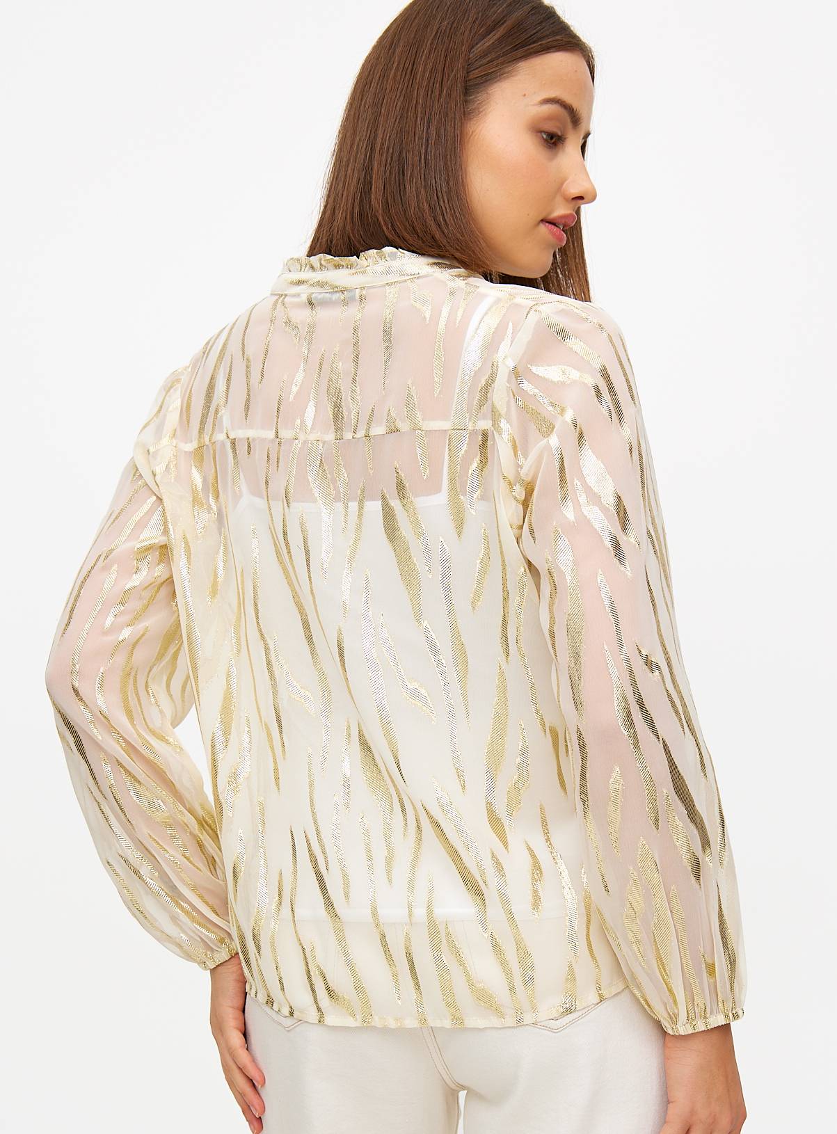 Cream Sparkle Animal Print Sheer Blouse 14 - Image 4