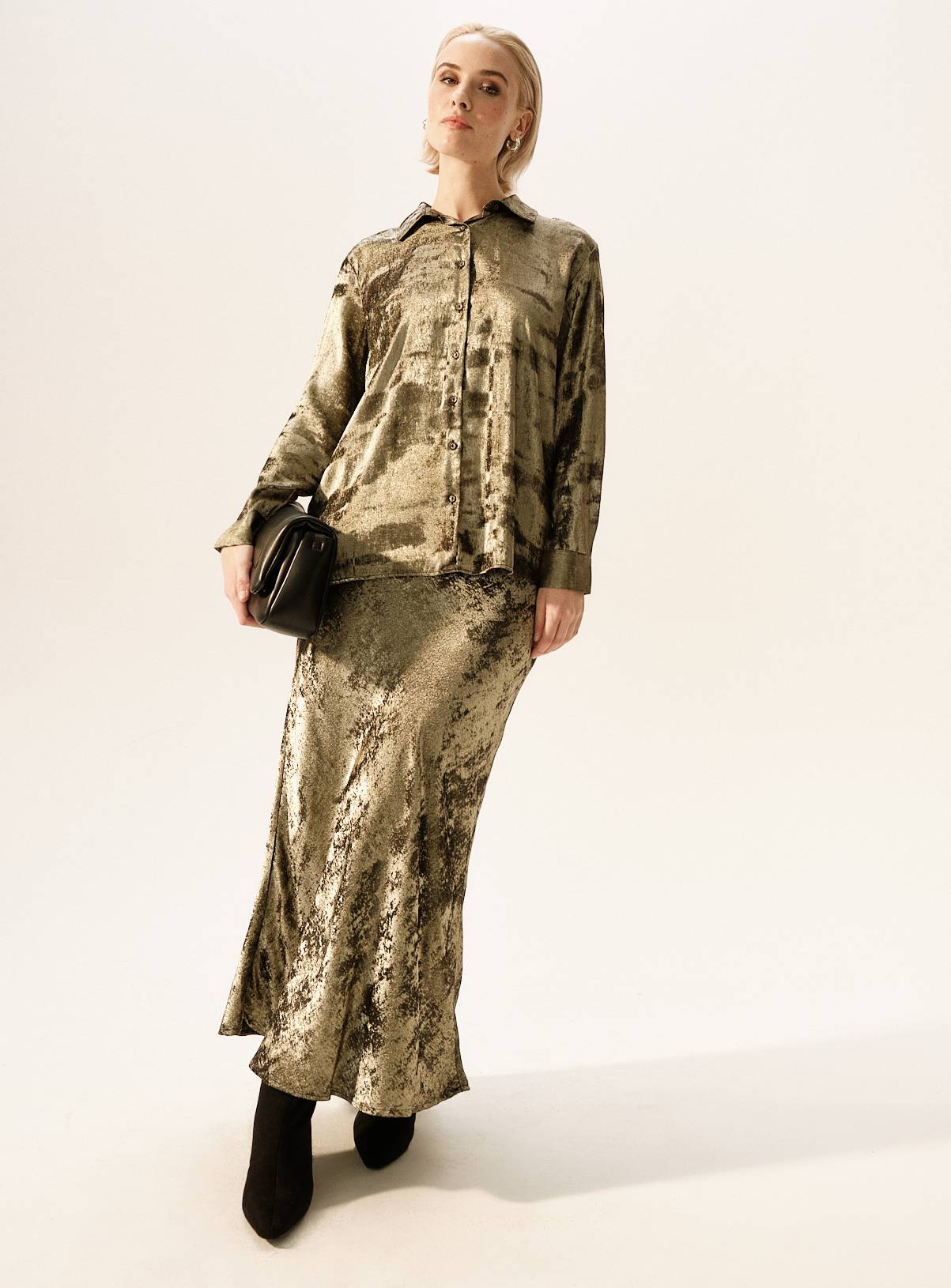 Gold Crushed Satin Relaxed Long Sleeve Shirt 18 - Image 4
