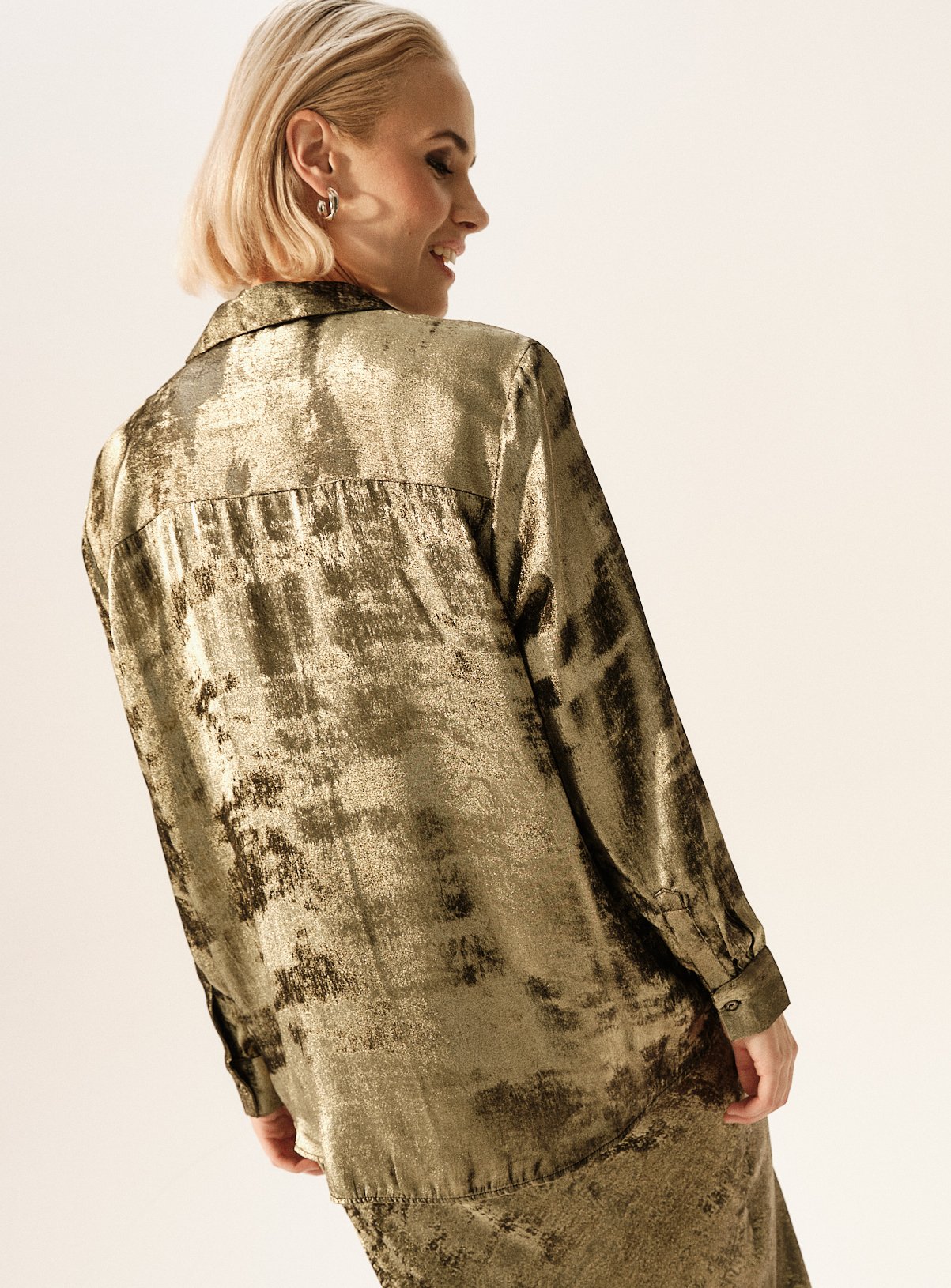 Gold Crushed Satin Relaxed Long Sleeve Shirt 18 - Image 5 thumbnail