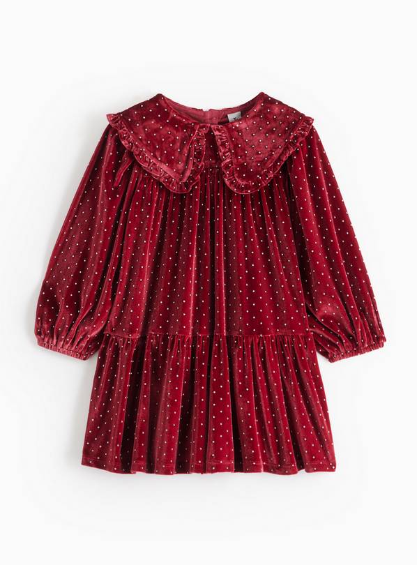 Burgundy Velour Hotfix Embellished Collared Dress 1-2 years