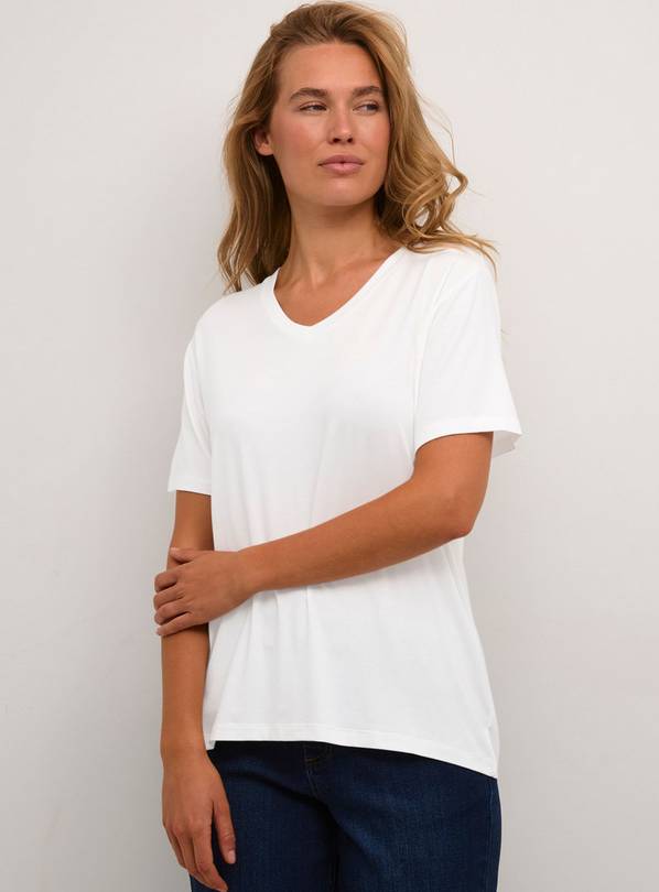 KAFFE Frida V Neck T Shirt White XL