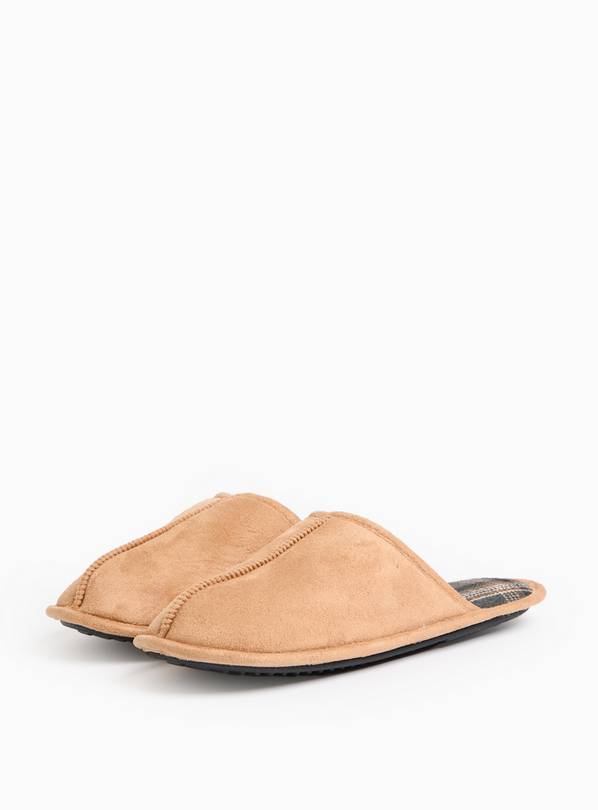 Tan Faux Suede Mule Slippers S