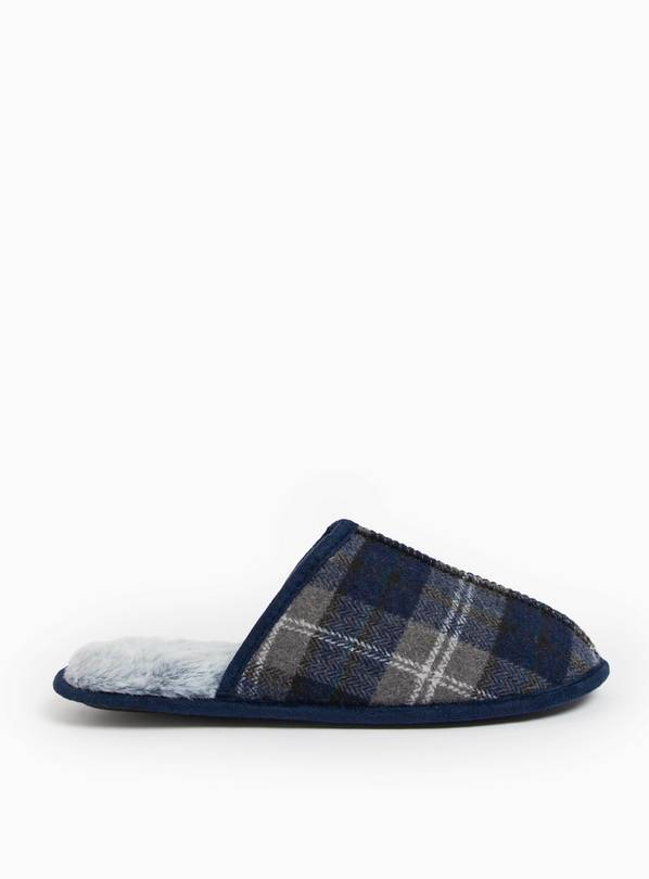 Buy Navy Check Faux Fur Lined Mule Slippers L Slippers Tu