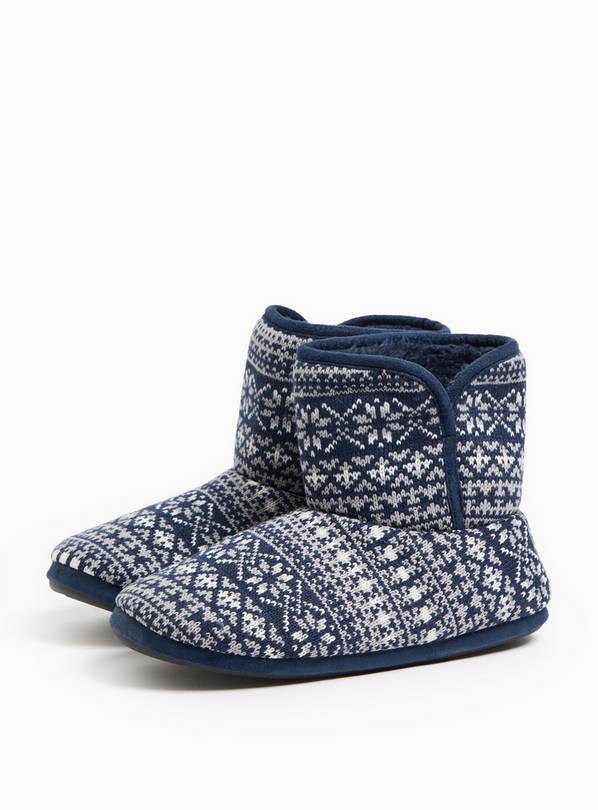 Navy Fair Isle Fleece Lined Slipper Boots L