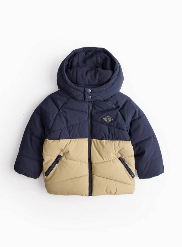 Navy & Stone Colour Block Padded Coat 2-3 years