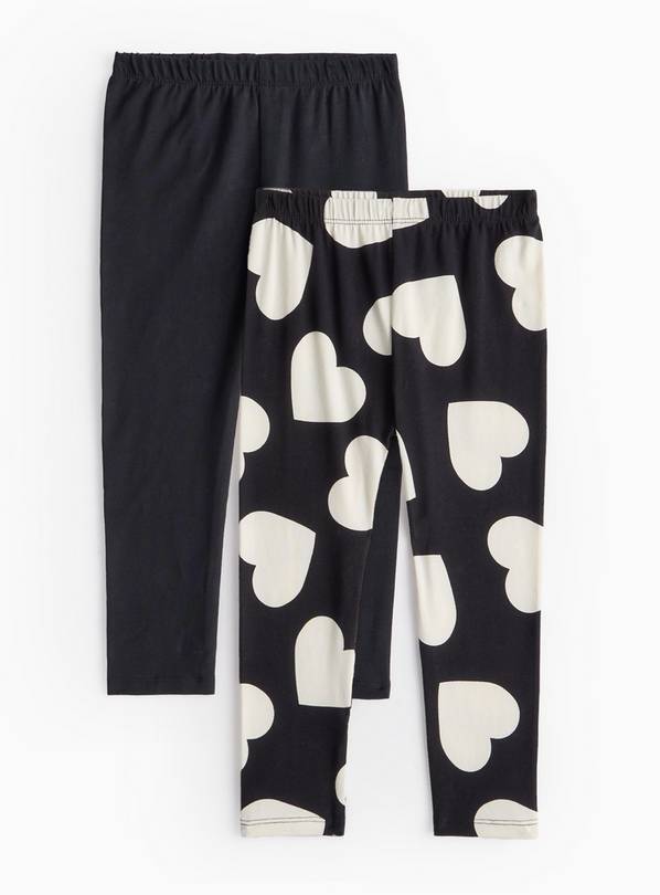 Monochrome Heart Print Leggings 2 Pack 2-3 years