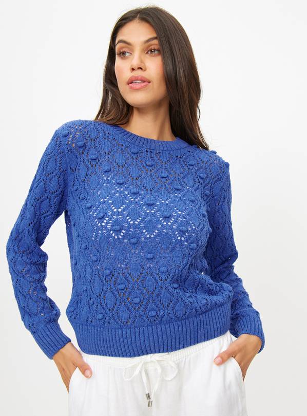 Blue Pointelle Bobble Crew Neck Jumper 16