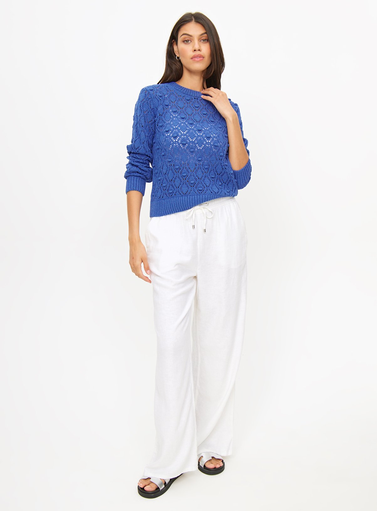 Blue Pointelle Bobble Crew Neck Jumper 10 - Image 2 thumbnail