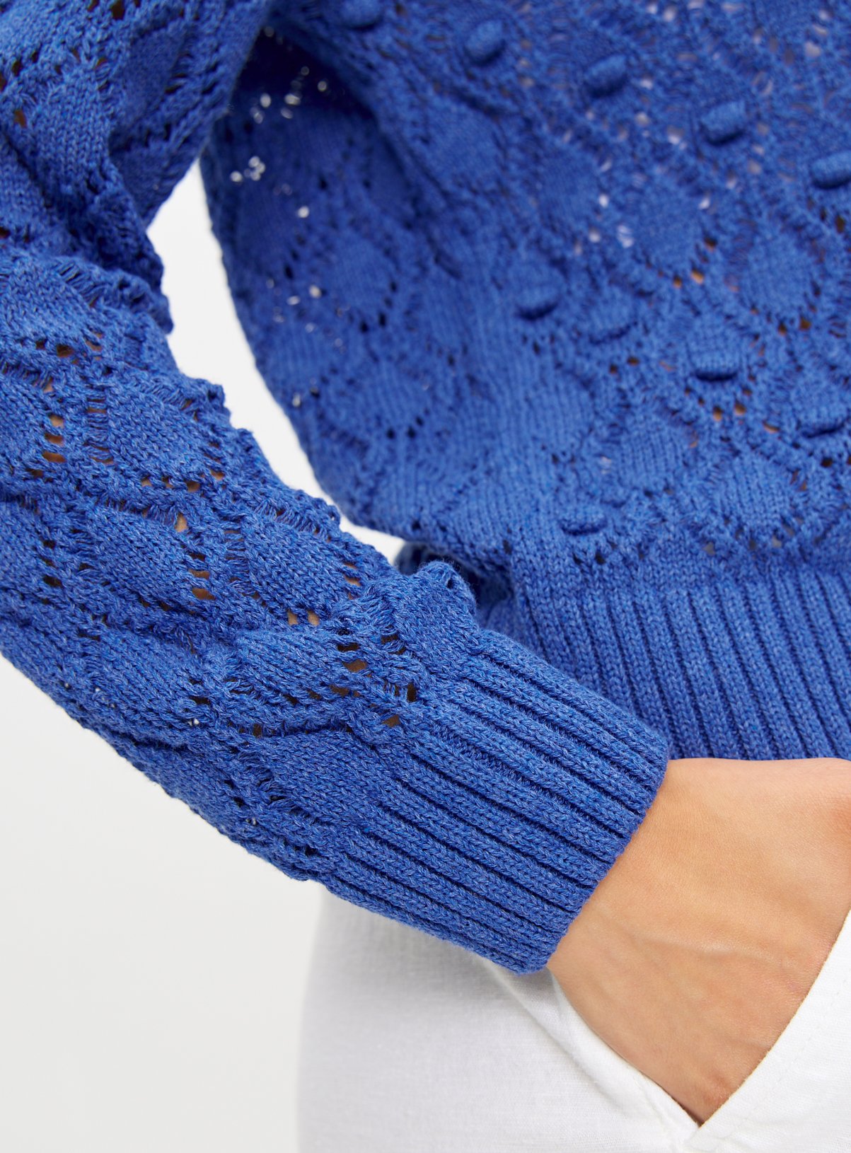 Blue Pointelle Bobble Crew Neck Jumper 10 - Image 3 thumbnail
