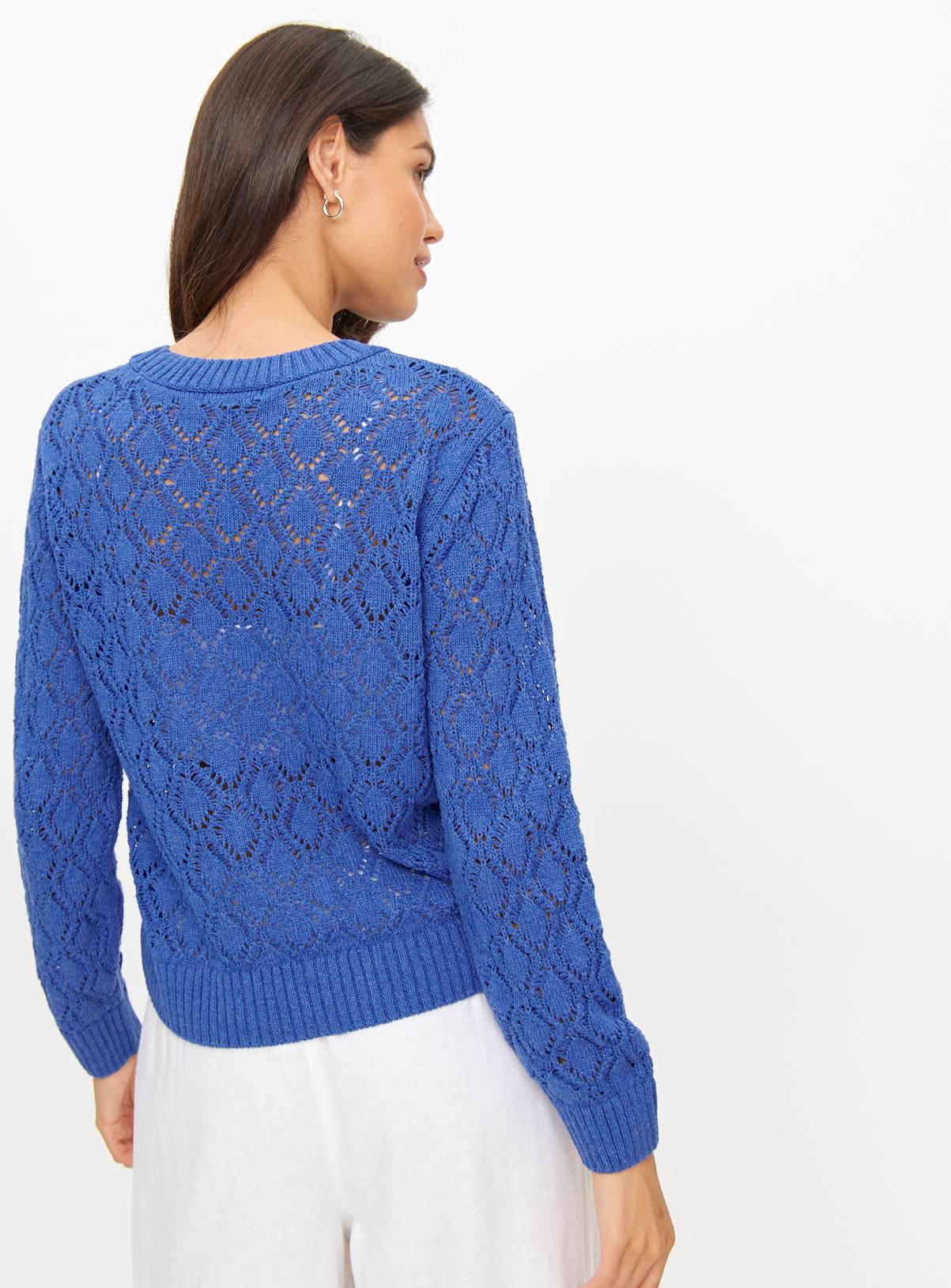 Blue Pointelle Bobble Crew Neck Jumper 10 - Image 4