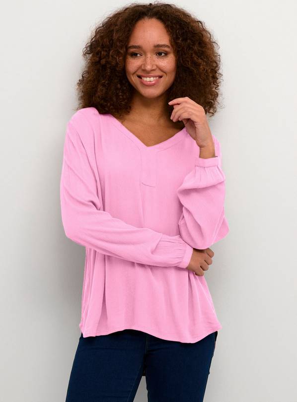 KAFFE Amber V Neck Long Sleeve Blouse Pink 16
