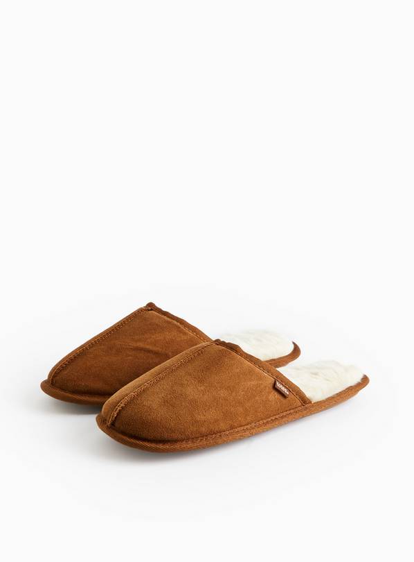 totes&reg; Tan Real Suede Faux Fur Lined Mule Slippers S