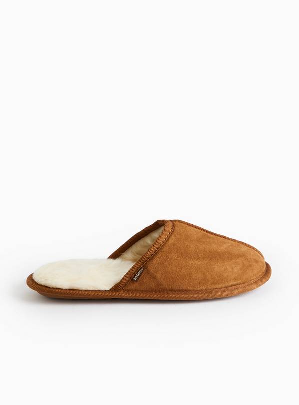 Buy totes Tan Real Suede Faux Fur Lined Mule Slippers S null Tu