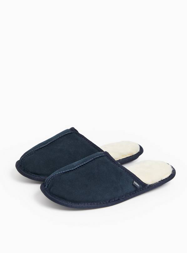 totes&reg; Navy Suede Faux Fur Lined Mule Slippers L