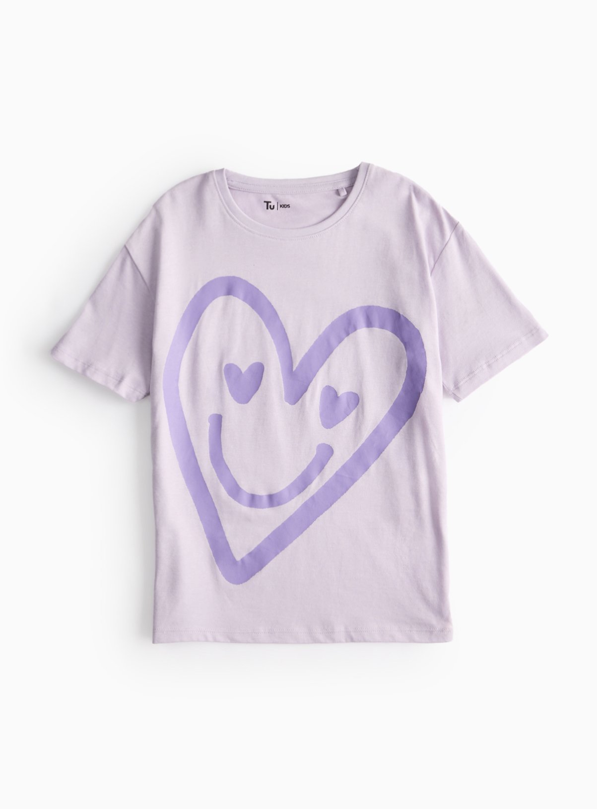 Lilac Heart Smiley Printed T-Shirt 11 years