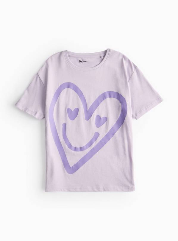 Lilac Heart Smiley Printed T-Shirt 5 years