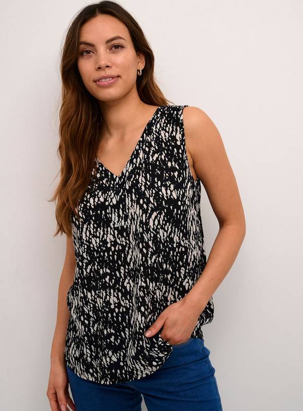 KAFFE Amber V Neck Printed Sleeveless Top Black 12