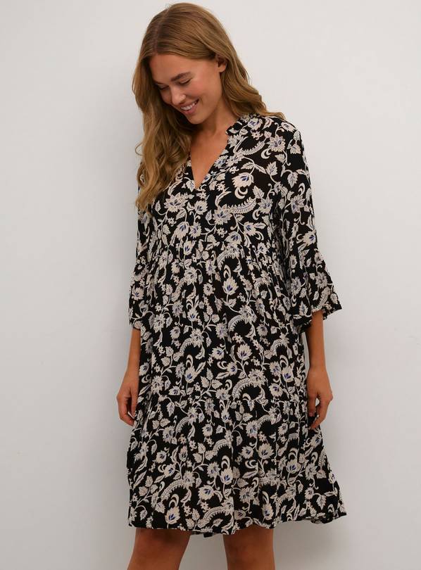 KAFFE Hera V Neck Knee Length Printed Dress Black 18