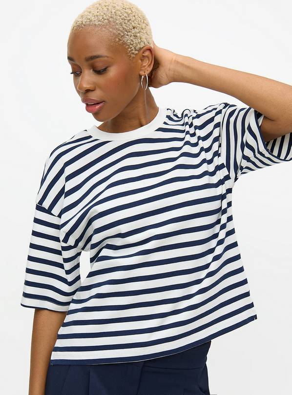 Navy Boxy Fit Stripe T-Shirt 8