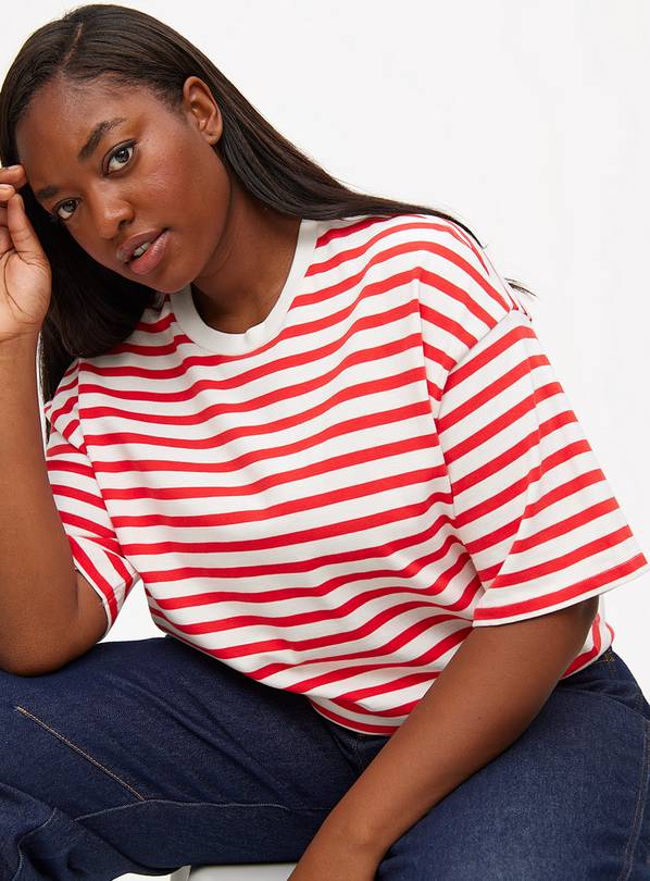 Red Boxy Fit Stripe T-Shirt 10